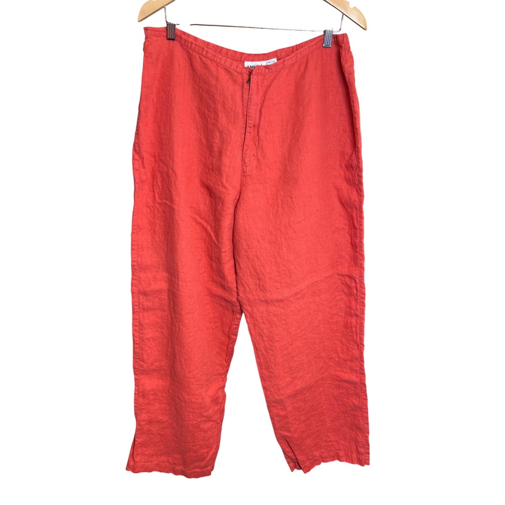 Chicos Design Vintage 100% Linen Straight Leg Orange Pants Women Size 3 Large